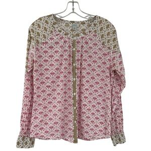 Sundance Catalog cotton button-up blouse geometric Aztec-inspired print Multi